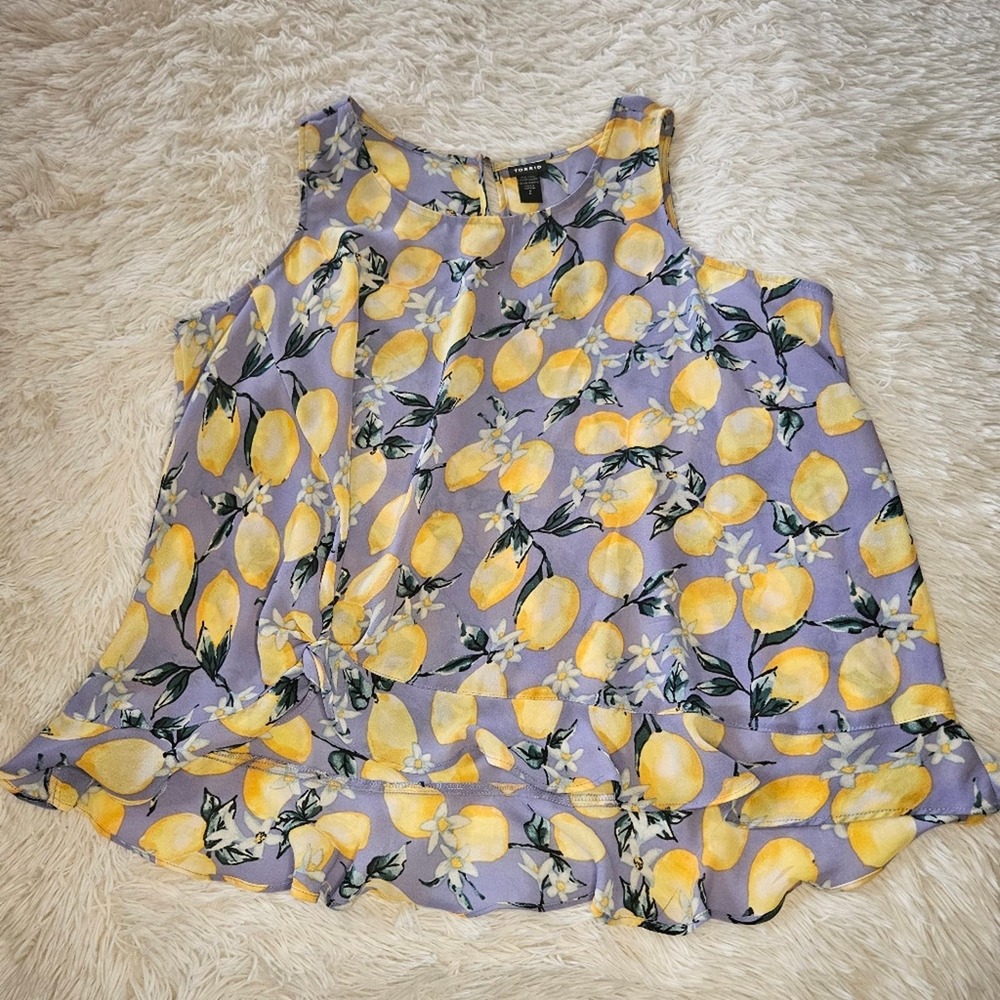 torrid Lemon Print Sleeveless Tank with Knotted Hemline Periwinkle Size 2X